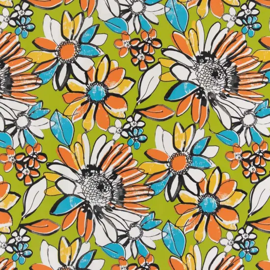 Chartreuse - Green,Orange & Rust Floral Upholstery Fabric 54 Inches" {1}