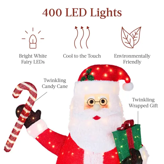 Best Choice Products Lighted Pop-Up Santa Claus, Outdoor Christmas Holiday Decoration w/ LED Lights, Hat, Gift {4}