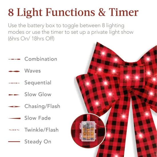 Best Choice Products Set of 3 Pre-Lit Christmas Bows, Indoor/Outdoor LED Holiday Décor w/ 8 Light Functions Plaid {3}