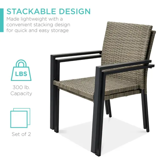 Best Choice Products Set of 2 Wicker Chairs, Stackable Outdoor Dining Furniture w/ Armrests Taupe {3}
