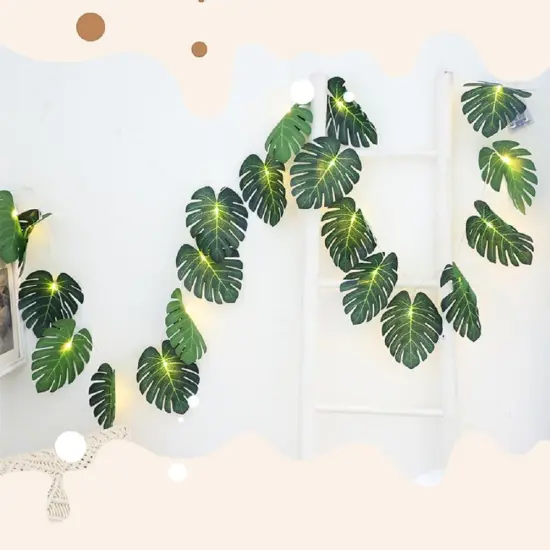 20 LED Palm Leaves String Lights, Tropical Artificial Monstera Leaf Wall Hanging Vine Leaf {2}
