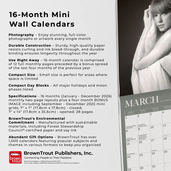 Taylor Swift OFFICIAL | 2026 7 x 14 Inch (Hanging) Monthly Mini Wall Calendar | BrownTrout | Music Pop Singer Songwriter Celebrity {6}