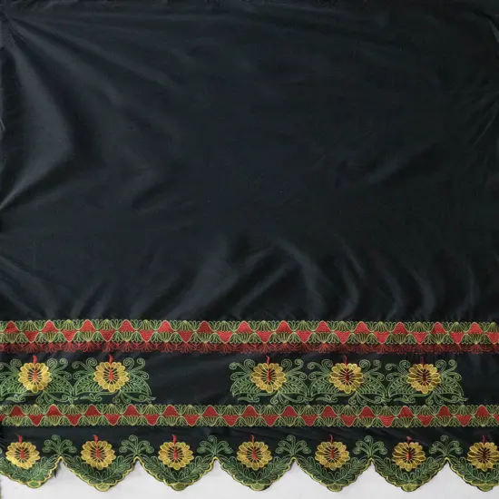 1 Yard Double Anthurium Embroidered Border Polyester Fabric Multi Color Floral Accent 56 Inch Width Red {4}