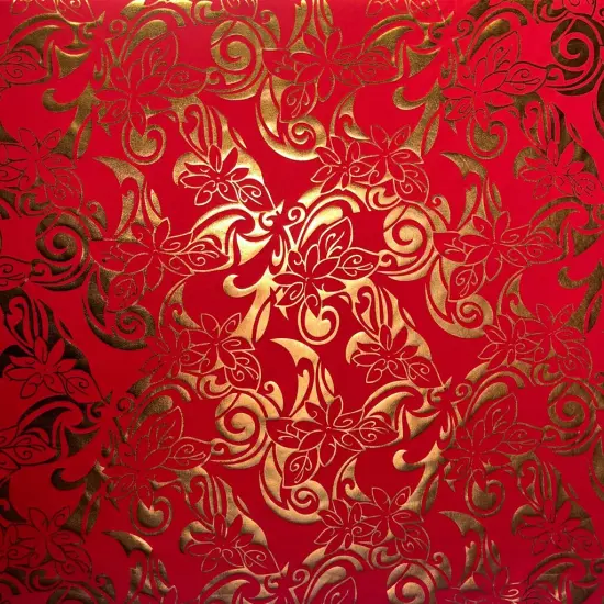 1 Yard Shiny Foil Polyester Tiare Swirls Floral Fabric for Crafts 60 Inches Width Black/Red {6}