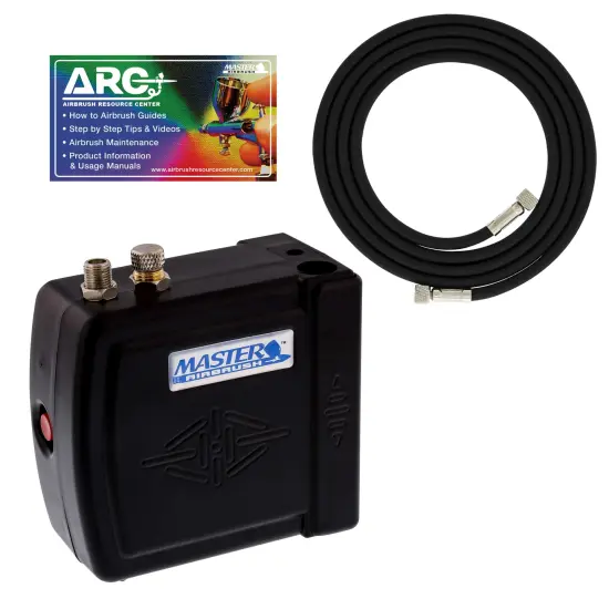 Master Model C16-B - Black Mini Airbrush Air Compressor with 6 Foot Braided Air Hose with 1/8 in. Ends {1}