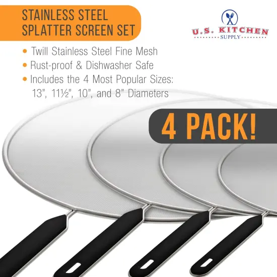 4-Piece Stainless Steel Splatter Guard Set (13", 11.5", 10",8”) Fine Mesh Cover, Grease & Oil, Splatter Screen for Frying Pan, Cooking Pots, with Comfort Grip Handles {3}