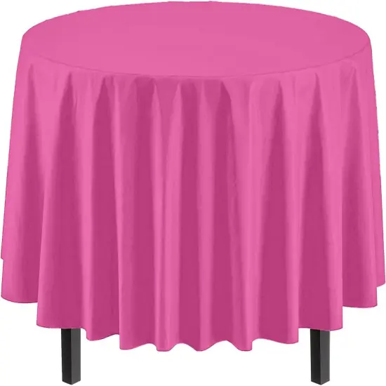 Exquisite Disposable Round Plastic Tablecloths &ndash; 12 Pack 84" Disposable Table Cloths &ndash; Indoor/Outdoor Party Tablecloth &ndash; Round Plastic Table Cover for Events & Party Supplies Hot Pink {4}