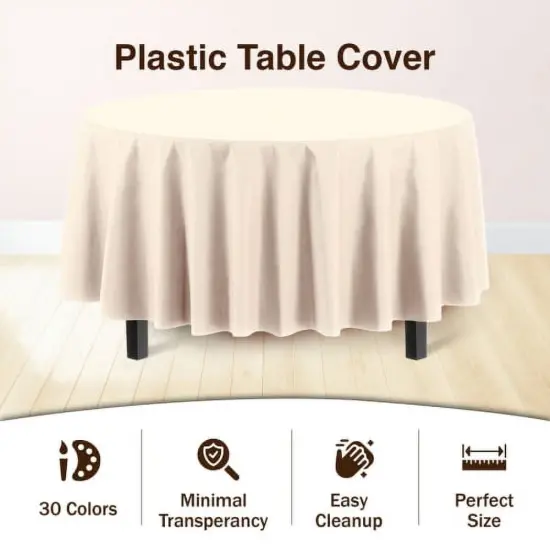 Exquisite Disposable Round Plastic Tablecloths &ndash; 6 Pack 84" Disposable Table Cloths &ndash; Indoor/Outdoor Party Tablecloth &ndash; Round Plastic Table Cover for Events & Party Supplies Ivory {3}