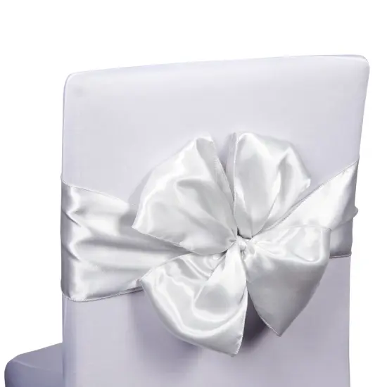 12 Pack Silver Chair Sashes for Wedding Reception, Baby Shower, Birthday Party (7 x 108 In) {4}
