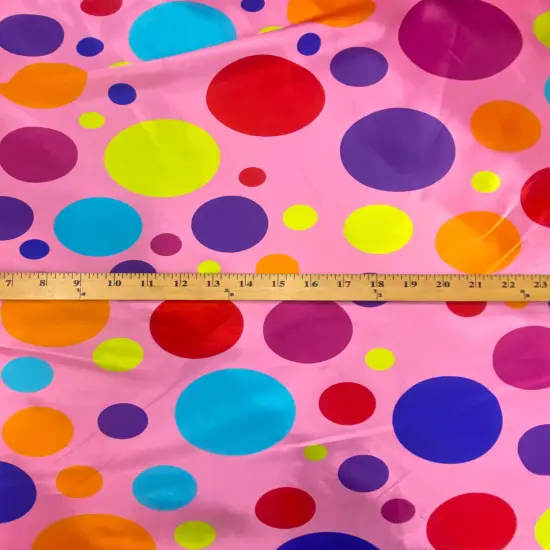 1 Yard Multicolor Polka Dot Satin Fabric Candy Pink Background Lightweight Semi Shiny Polyester 58 Inch Width {3}