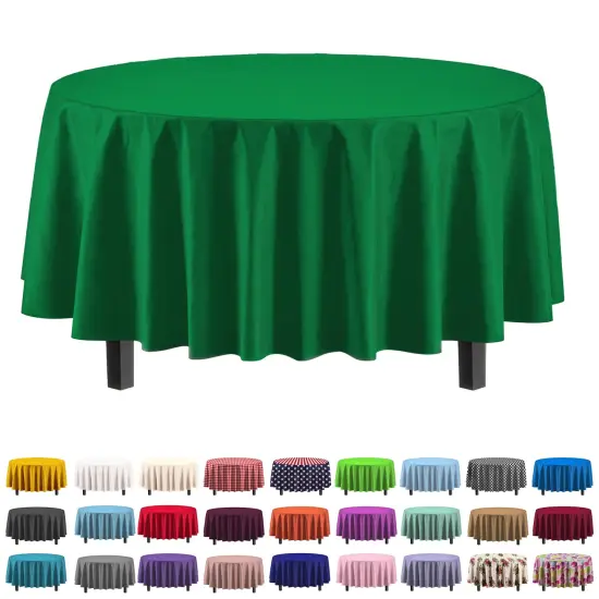 Exquisite Disposable Round Plastic Tablecloths &ndash; 12 Pack 84" Disposable Table Cloths &ndash; Indoor/Outdoor Party Tablecloth &ndash; Round Plastic Table Cover for Events & Party Supplies Emerald Green {5}