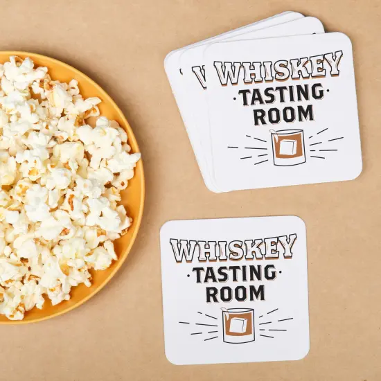 Big Dot of Happiness 25 Ct Whiskey Tasting Room Drink Coasters, 4-Inch Disposable Square Paper Coasters for Home Bar Accessories or Birthday Parties {3}