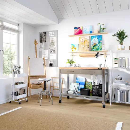 Seville Classics HOME Work Center Island Table, 48" W x 24" D x 36" H White {8}