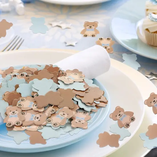 300 Pieces Bear Confetti Baby Shower Paper Confetti for Holiday Festival Party Table Home Decorations, 0.98 Inch(Blue, Brown) {4}