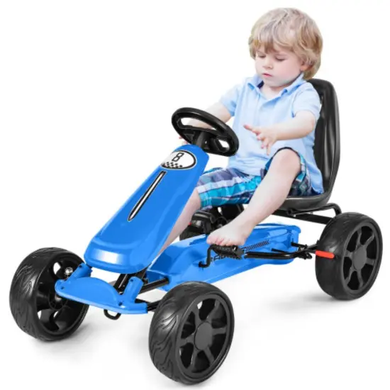 Outdoor Kids Pedal Powered Riding Kart Car 4 Wheel Perfect Gift for Birthdays or Christmas Blue {5}