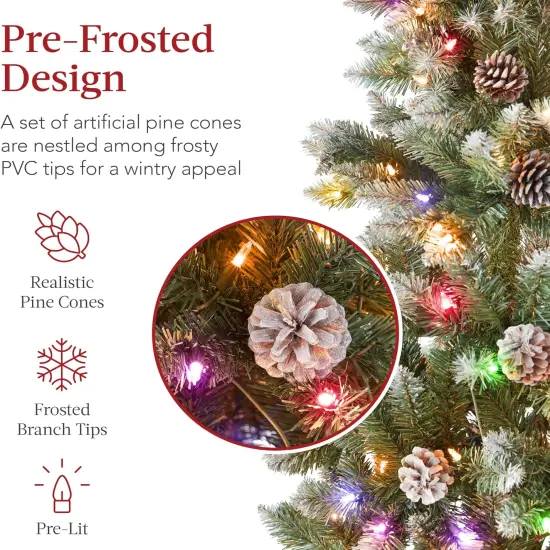 Pencil Christmas Tree Slim Frosted Tree with 250 Lights & Foldable Stand for Space Saving Holiday Decor Dual White/Multi {2}