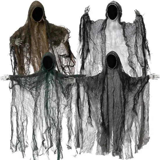 4 Pack 19'' Halloween Hanging,Faceless Grim Reaper Set with Posable Arms in Dark Horror Robe {1}
