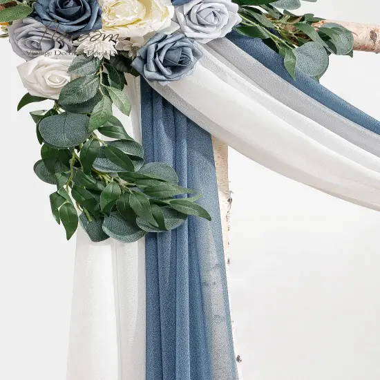 Wedding Arch Draping Fabric 2 Panels 20Ft Chiffon Fabric Drapes Arbor Drapery Wedding Ceremony Reception Swag Decorations (White & Dusty Blue) {3}