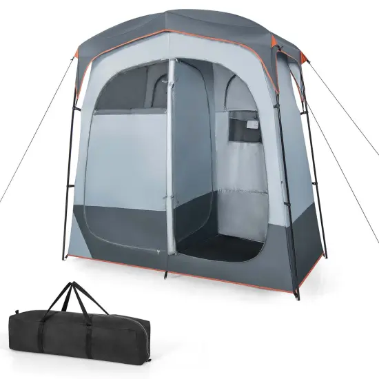 Goplus 2 Room Shower Tent Oversize Privacy Shelter Portable Dressing Toilet Outdoor Gray/Blue/Brown {9}