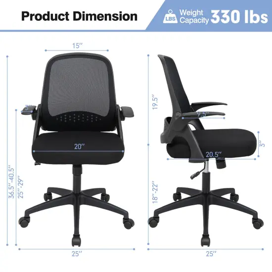 Costway Mesh Office Chair Adjustable Rolling Computer Desk Chair w/Flip-up Armrest White\Black {4}