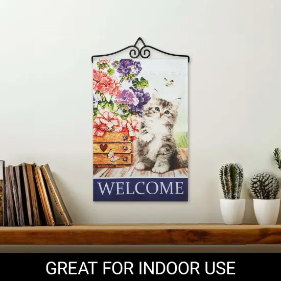 G128 Combo Pack Garden Flag Hanger 14IN & Garden Flag Welcome Kitten Flowers Printed 12x18IN Double Sided {5}