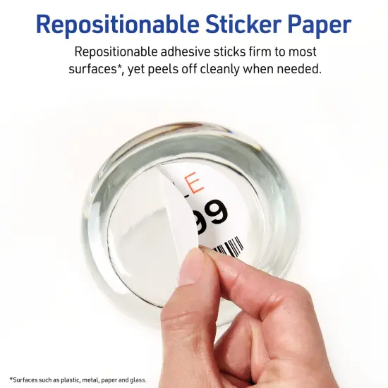 Avery Printable Sticker Paper, 8.5" x 11", Matte White, Repositionable Adhesive, Laser & Inkjet Compatible, 30 Full-Size Label Sheets (2-Pack of 3383) {3}