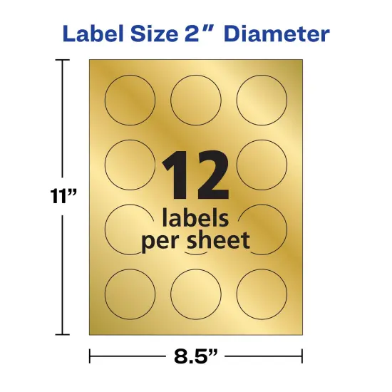 Avery Printable Embossed Foil Round Labels, 2" Diameter, Gold, 96 Customizable Labels (22831) {5}