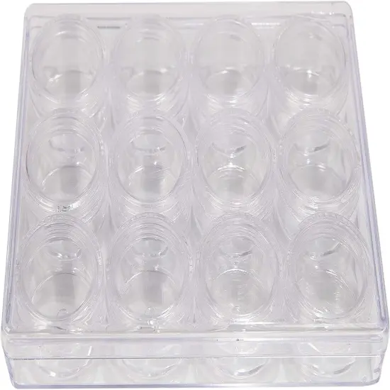 The Beadsmith Personality Case - Clear Storage Organizer Box, 5 x 3.75 x 0.9 inches - Includes 12 Small Containers with lids - 1.2 x 0.7 inches, Bead Holder {5}
