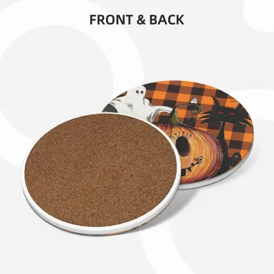 Halloween Pumpkins Orange Check Coasters, Set of 4 for Coffee Table Cup Bar {2}