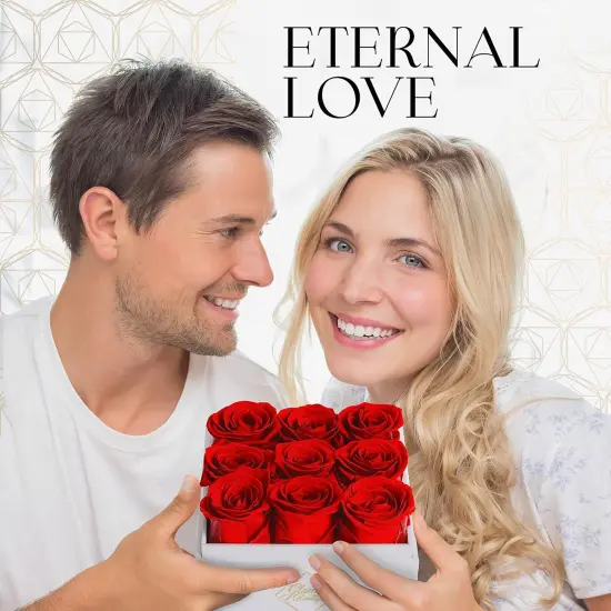 Rose Flowers Forever Decor for Birthday Gift - Red - 9-Piece {4}