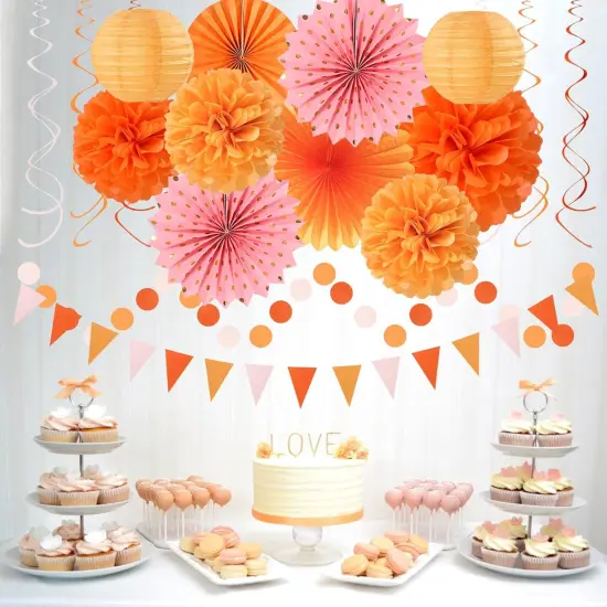 33pcs Autumn Friendsgiving Banner,Streamers Tassel Garland,Birthday Tissue Pom Poms {4}