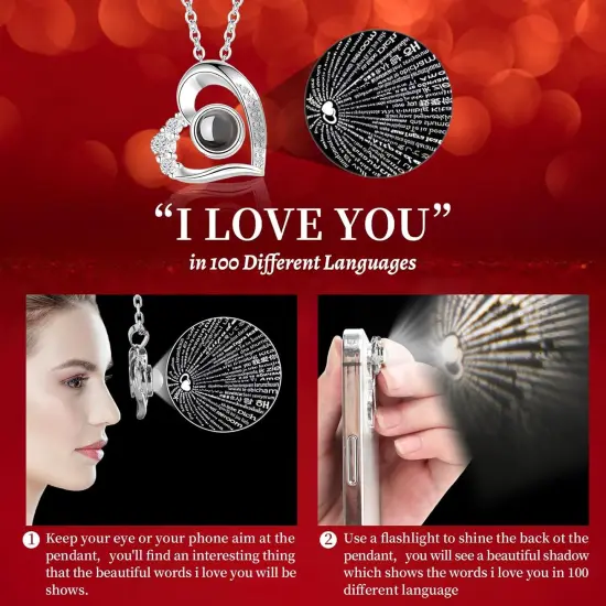 Preserved Red Real Rose with Necklace, Birthday Gifts for Women - Red {3}