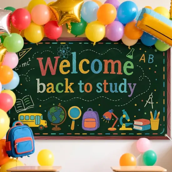 71x43in Welcome Back to Study Banner with Wire Photo Props {2}