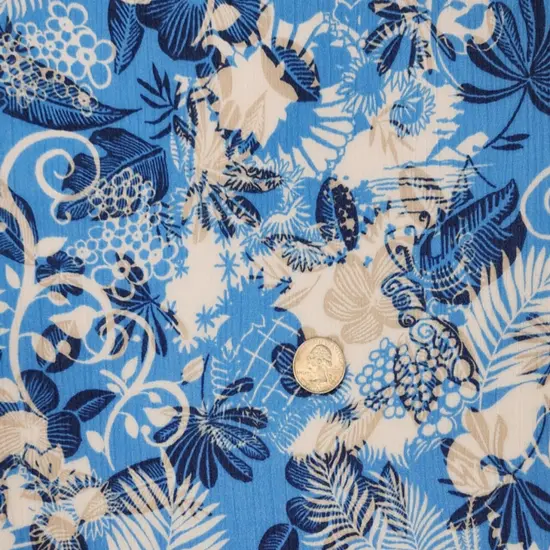1 Yard Blue Rayon Crinkle Fabric 50/52" Wied, Lightweight Textured Material for Dresses & Apparel {1}