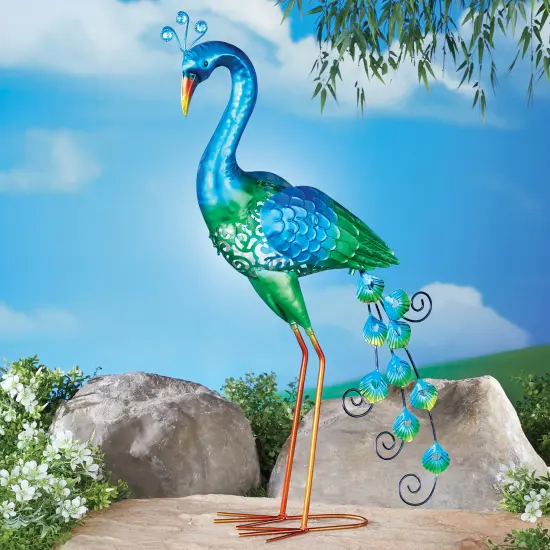 Collections Etc Solar Powered Peacock Garden Statue, 26" H {1}