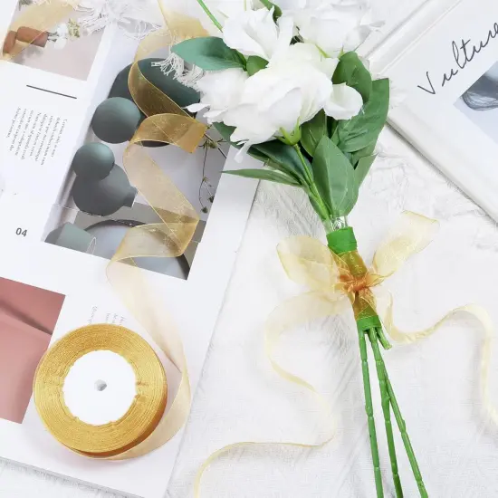 Gold Sheer Organza Ribbon - 3/8 Inch, 50 Yards {4}