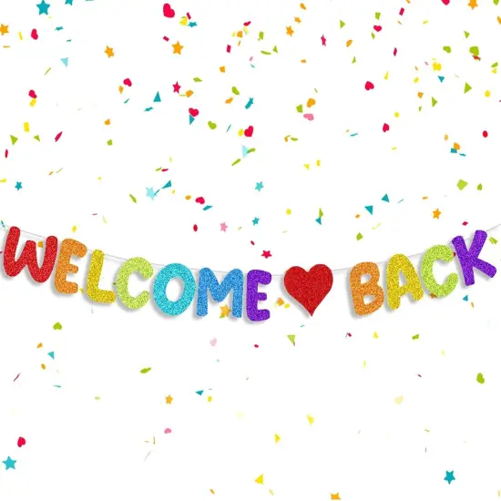 Colorful Glitter Welcome Back Banner for First Day of School Decorations {1}
