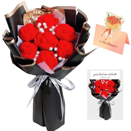 7pcs Crochet Red Roses Bouquet {2}