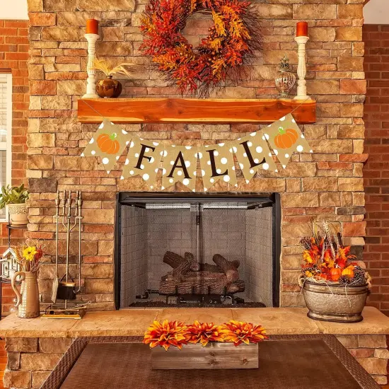 8.2Ft Fall Pumpkin Burlap Banner White Dotted Thanksgiving Bunting Garland {5}