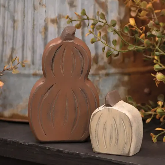 Mini Engraved Distressed Wooden Pumpkin & Gourd Sitter - Set of 2 {2}
