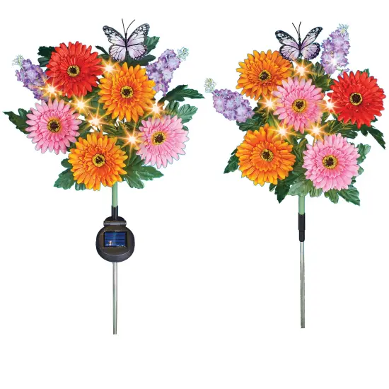 Collections Etc Solar Powered Gerber Daisies Outdoor Garden Stakes - Set of 2 {2}