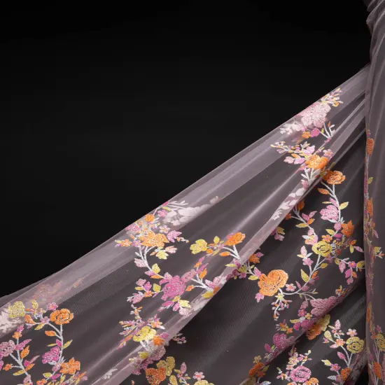 1 Yard Tulle Lace Fabric with Multicolor Glitter Floral Design, 58&Prime; Wide Navy {7}