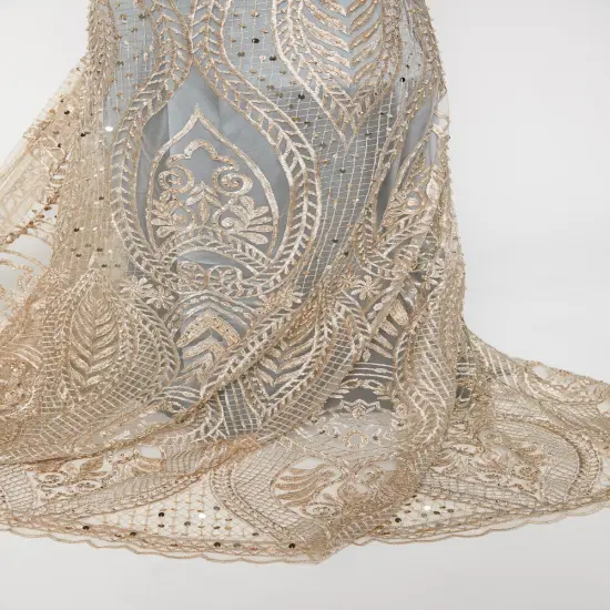 1 Yard Luxurious Beaded & Sequined Embroidered Lace Fabric 50/52" Wide {4}