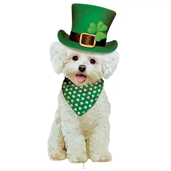 Collections Etc Realistic Bichon Fris&eacute; St. Patrick's Day Outdoor Garden Stake {2}