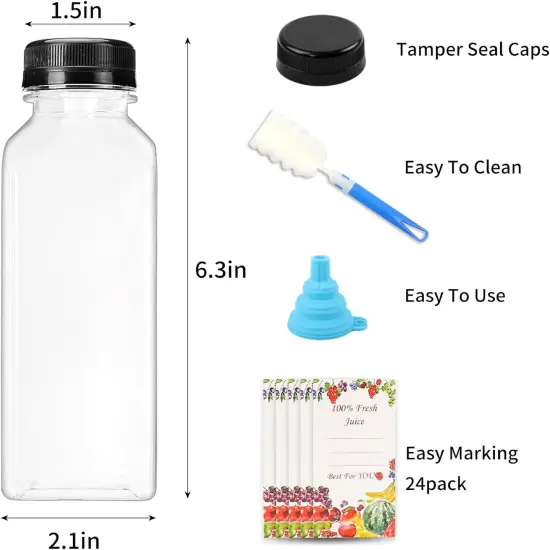 20pcs 12oz Plastic Juice Bottles with Caps, Reusable Juicing Bottles {3}
