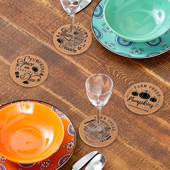 6Pcs Fall Cork Coasters with Holder {2}