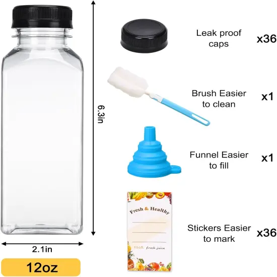 36pcs 12oz Juice Bottles, Plastic Bottles with Lids {2}