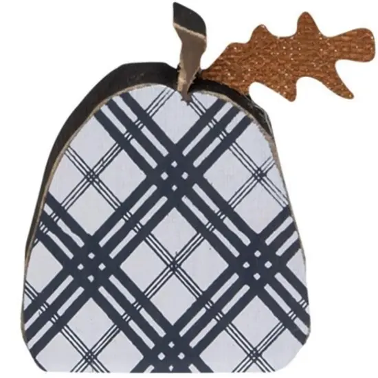 Set of 2 Wooden Plaid Pumpkins for Tabletop Fall Display Black {7}