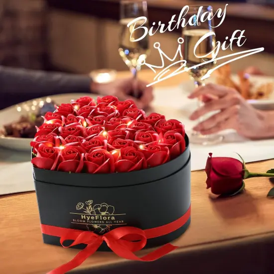 30pcs Artificial Red Roses in a Heart Shape Box {3}