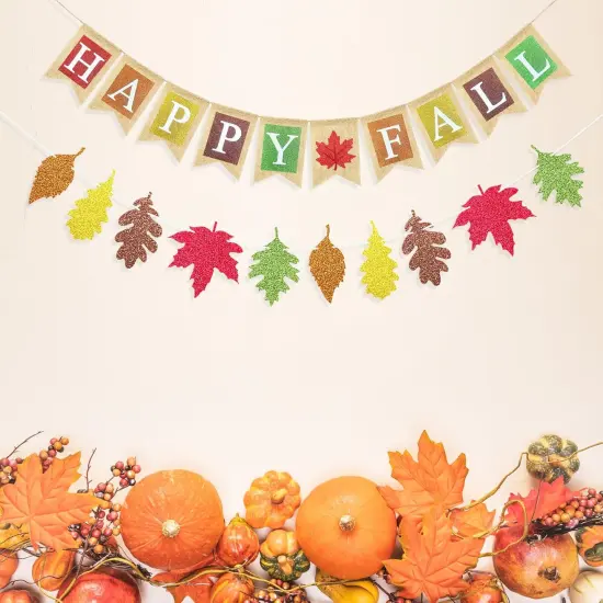 Happy Fall Burlap Banner with Maple Leaves {3}